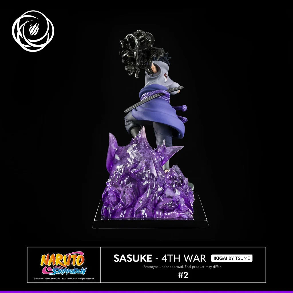 Statue Résine 16 By Tsume NARUTO Sasuke Uchiwa Ikigai sur socle violet, pose dynamique et détails impressionnants.