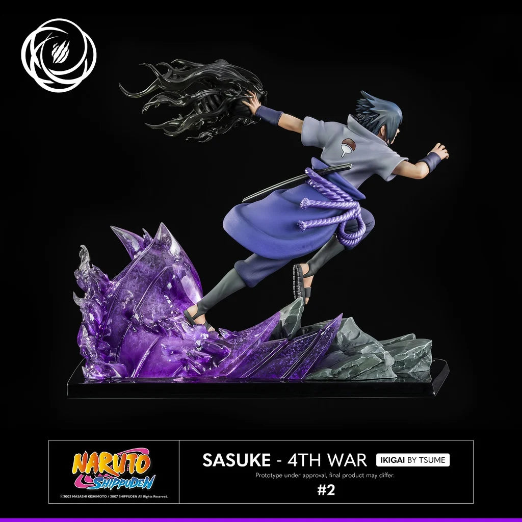 Statue Résine 16 By Tsume NARUTO Sasuke Uchiwa Ikigai sur socle violet, pose dynamique et détails impressionnants.